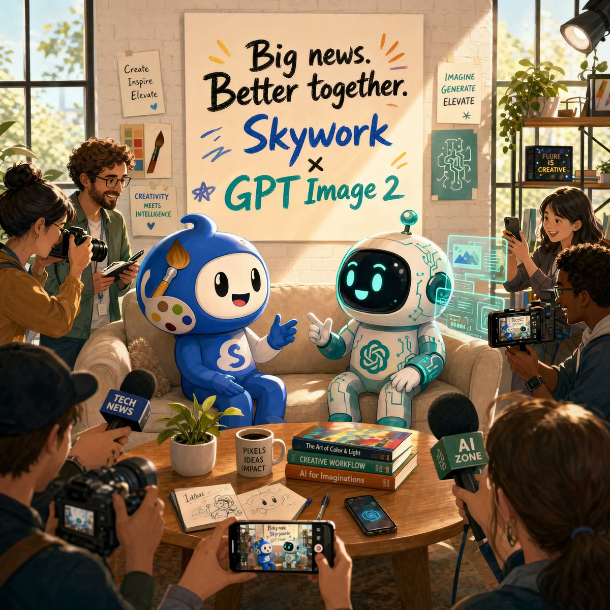 AI 合作伙伴关系发布海报场景 / AI Partnership Launch Poster Scene，UI 与社交媒体截图，电影感、时尚、海报，案例输出图 1