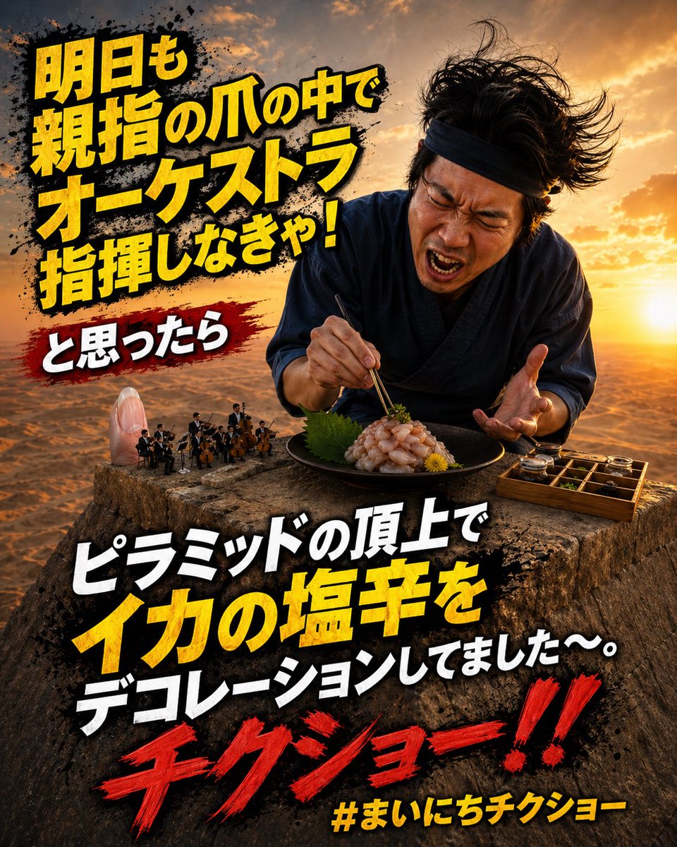 金字塔前的超现实日本梗图缩略图 / Surreal Japanese Meme Thumbnail at Pyramid，角色设计，电影感、海报、插画，案例输出图 1