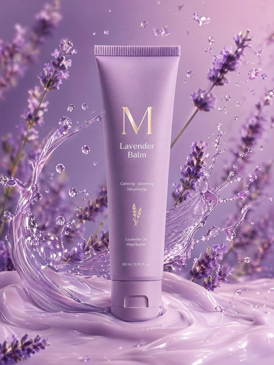 高级薰衣草膏产品拍摄 / Premium Lavender Balm Product Shot，海报与插画，海报、插画、极简，案例输出图 1