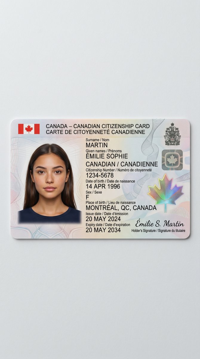 逼真的加拿大公民卡 / Realistic Canadian Citizenship Card，人像与摄影，人像、城市视觉、极简，案例输出图 1