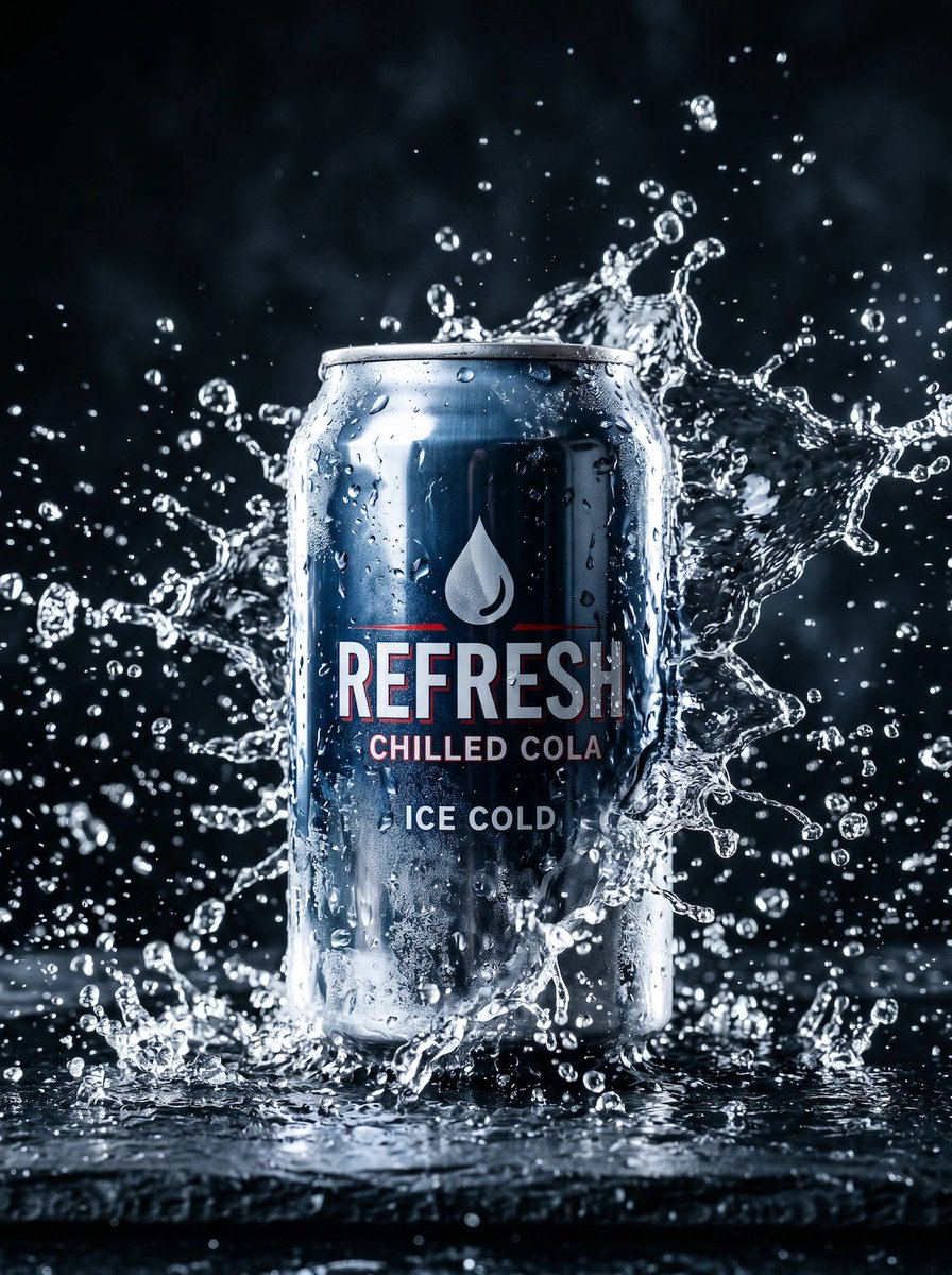 冰爽可乐飞溅广告 / Ice-Cold Cola Splash Ad，人像与摄影，人像、电影感、产品图，案例输出图 1