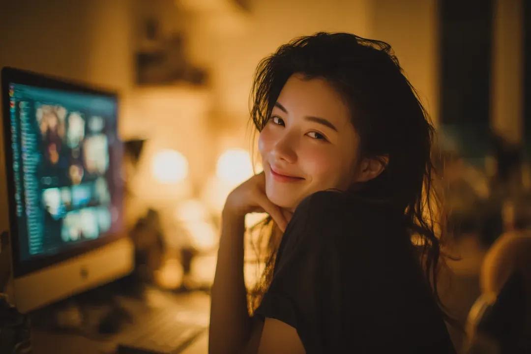 Cozy Cinematic Home Workspace Portrait，UI 与社交媒体截图，35mm、人像、电影感，案例输出图 2