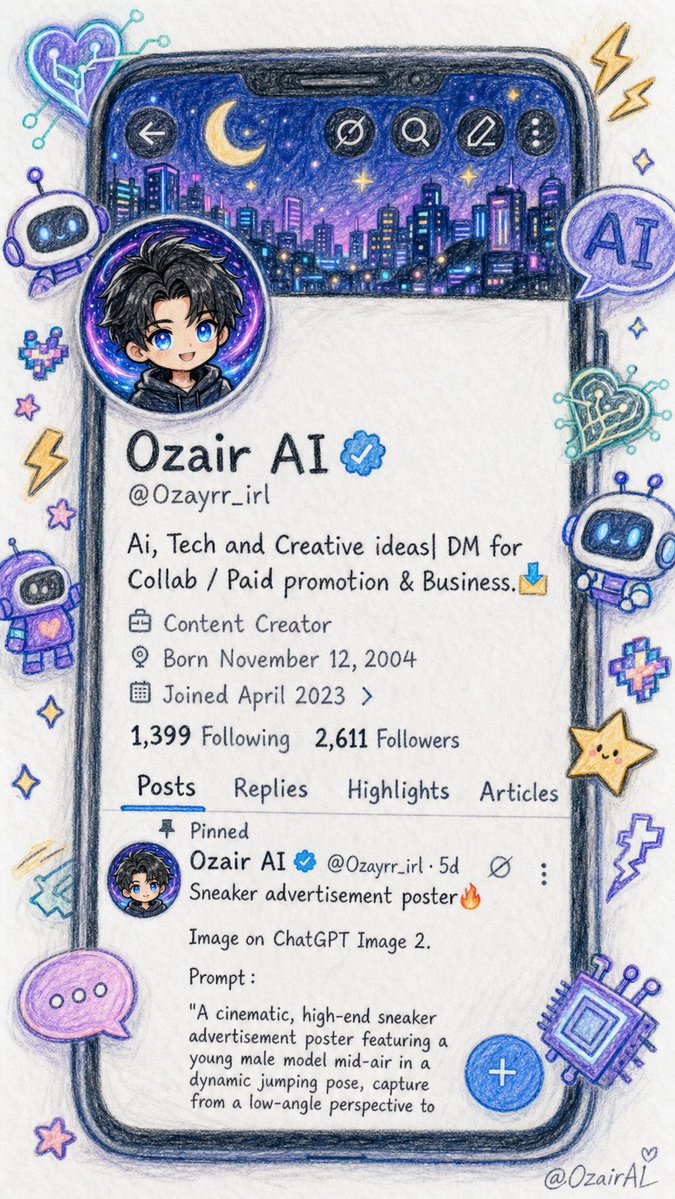 Twitter Profile Doodle Art Transformation，UI 与社交媒体截图，人像、电影感、插画，案例输出图 2