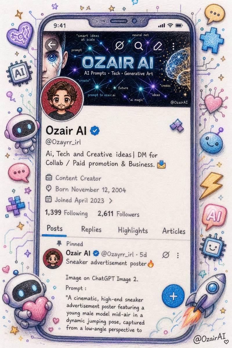 Twitter Profile Doodle Art Transformation，UI 与社交媒体截图，人像、电影感、插画，案例输出图 1