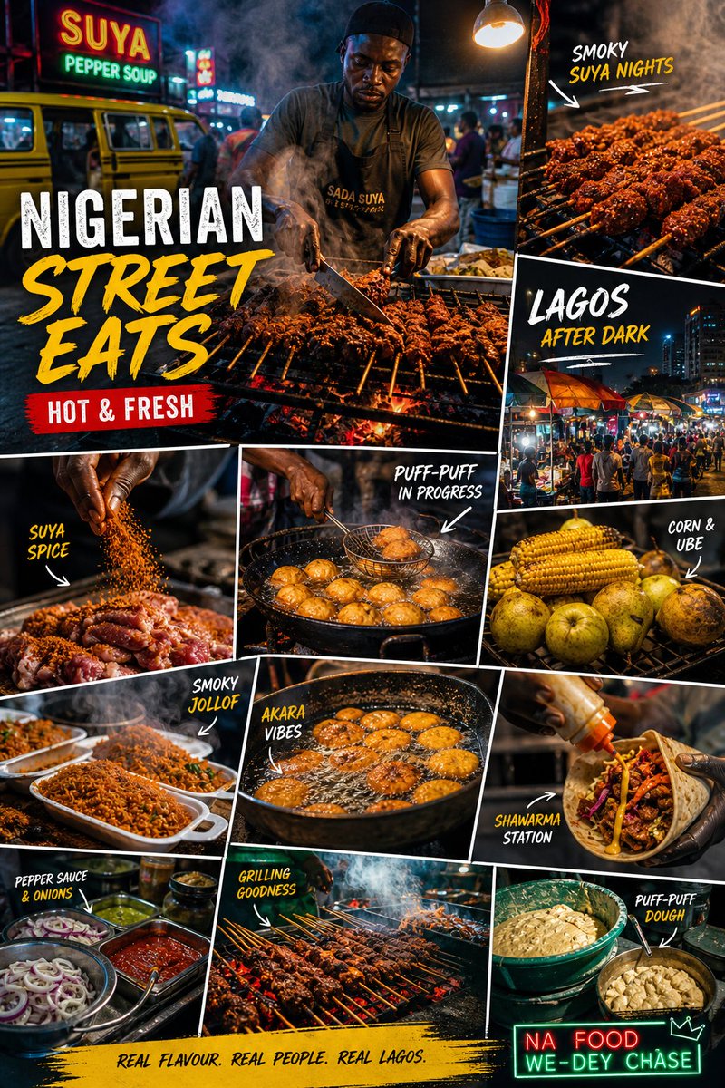 Nigerian Street Eats Collage，角色设计，霓虹、电影感、时尚，案例输出图 1