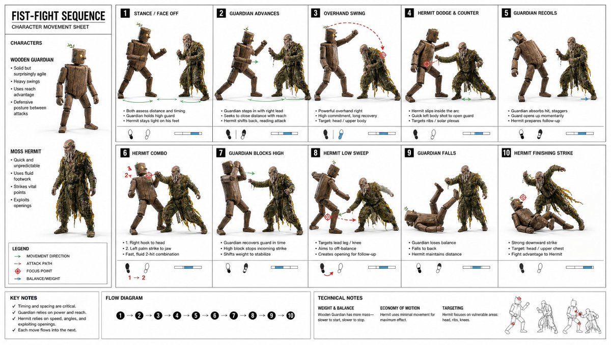 Fist-Fight Character Motion Sheet，角色设计，电影感、海报、插画，案例输出图 1