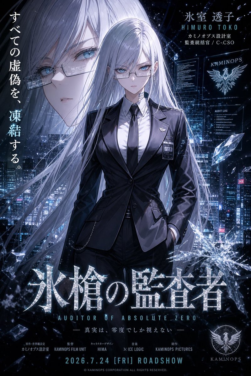 Icy Cyberpunk Anime Movie Poster，UI 与社交媒体截图，35mm、霓虹、电影感，案例输出图 1