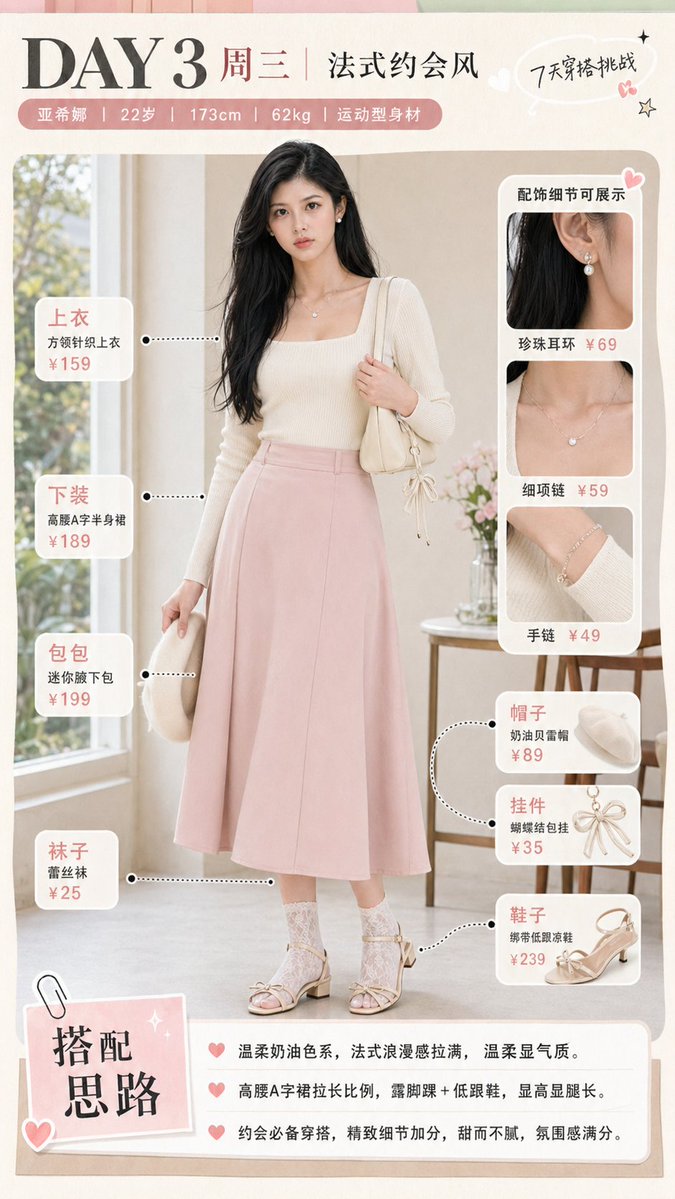 French Date Outfit Infographic，角色设计，时尚、海报、角色，案例输出图 1