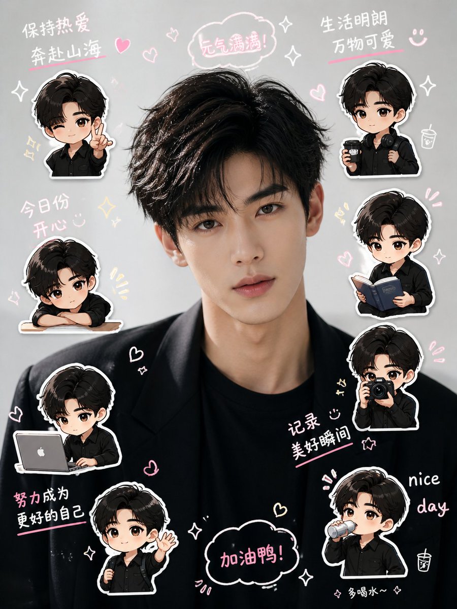 Chibi Mini-Me Scrapbook Portrait，角色设计，人像、角色、二次元，案例输出图 1
