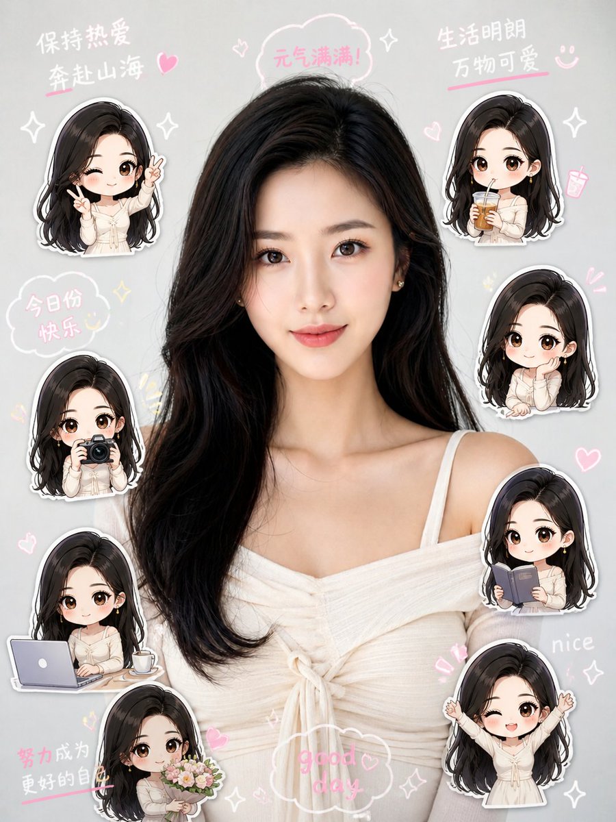 Chibi Mini-Me Scrapbook Portrait，角色设计，人像、角色、二次元，案例输出图 2