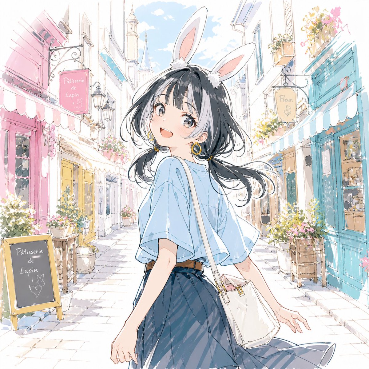 Pastel Bunny Girl Street Walk，角色设计，插画、角色、二次元，案例输出图 1