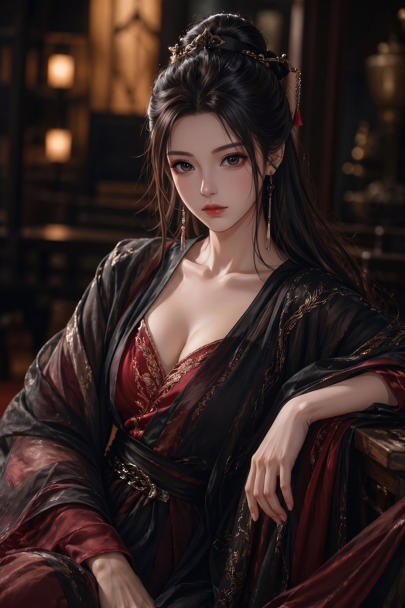 Elegant Wuxia Noblewoman Portrait，角色设计，人像、电影感、插画，案例输出图 1