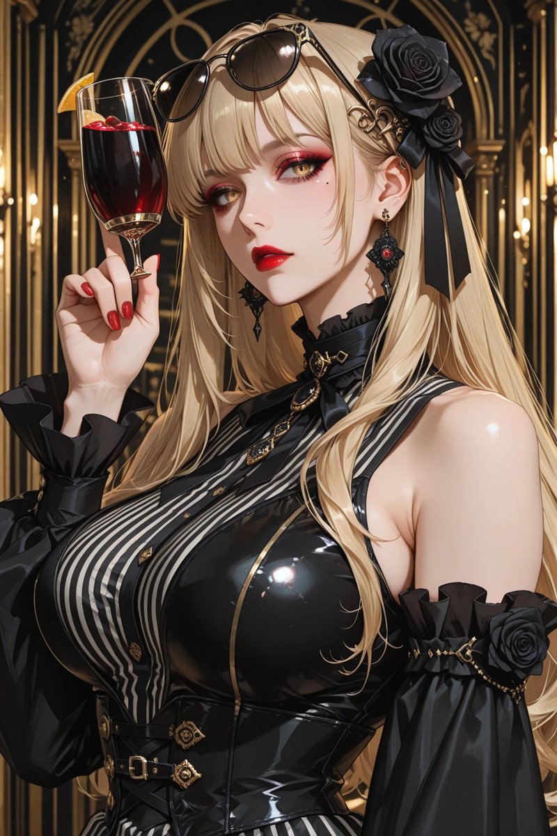 Gothic Blonde Wine Portrait，角色设计，人像、电影感、时尚，案例输出图 1
