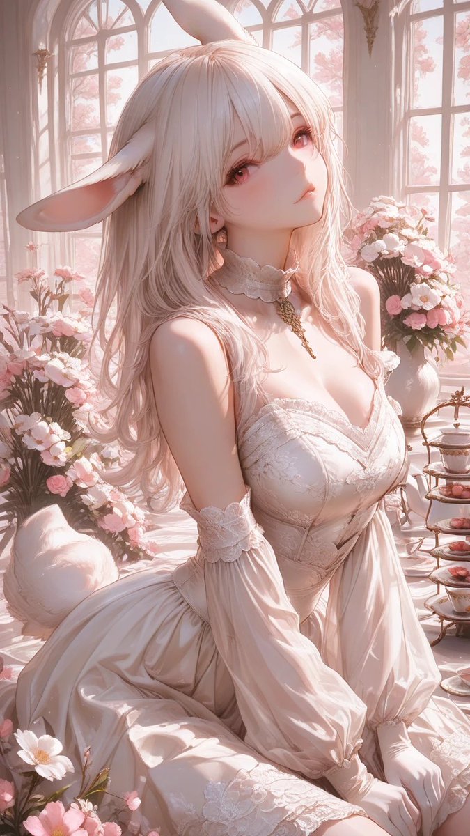 Pastel Bunny Girl Conservatory Portrait，角色设计，人像、插画、角色，案例输出图 1