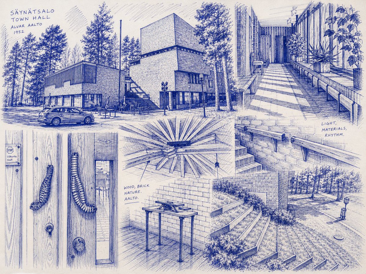 Säynätsalo Town Hall Sketchbook，UI 与社交媒体截图，UI、截图、城市视觉，案例输出图 1