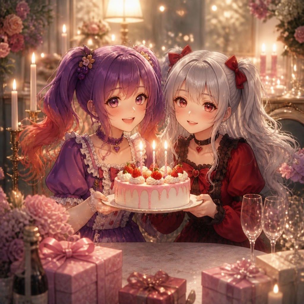 Candlelit Anime Birthday Twins，角色设计，插画、角色、二次元，案例输出图 2