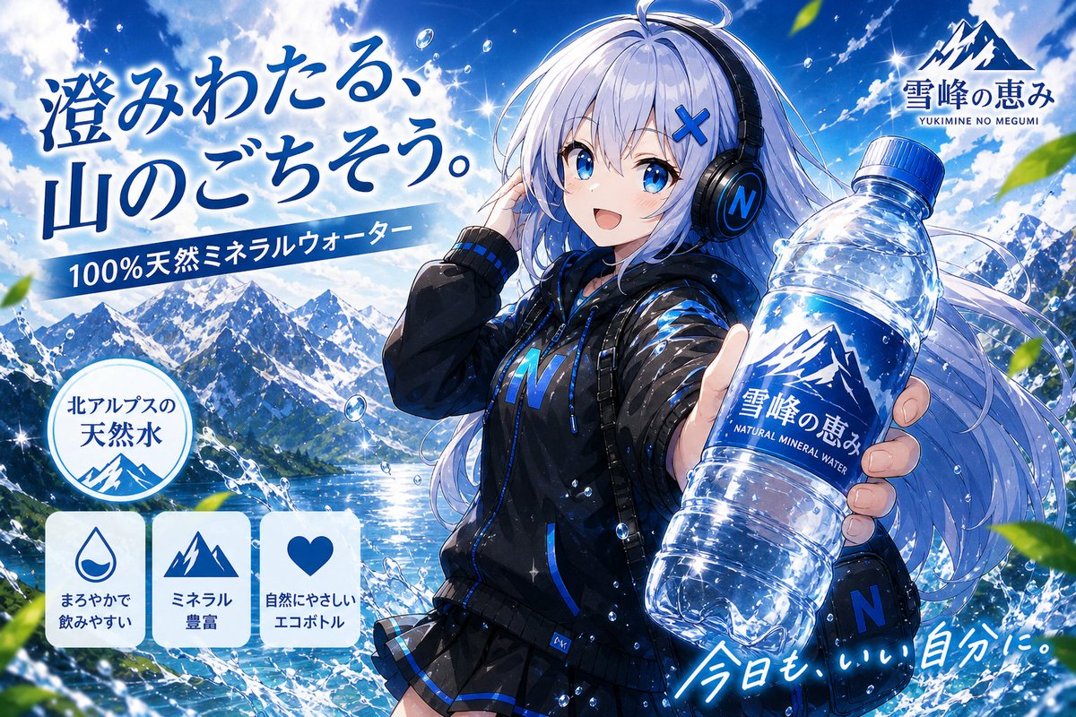 Anime Mineral Water Commercial Poster，角色设计，电影感、海报、插画，案例输出图 1