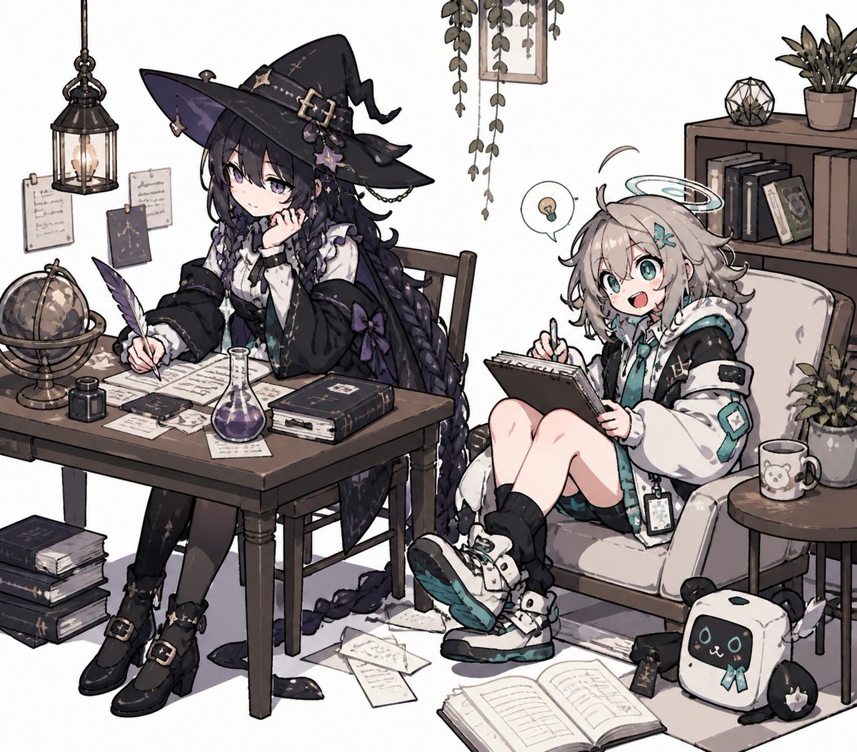 Cozy Witch and Halo Girl Study Scene，角色设计，插画、角色、二次元，案例输出图 1