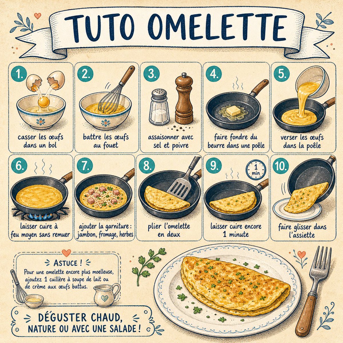 French Omelette Tutorial Poster，海报与插画，海报、插画、截图，案例输出图 1