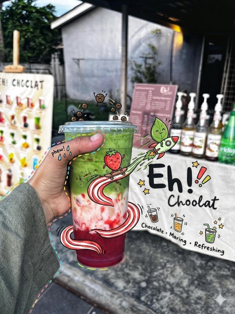 Doodled Strawberry Matcha Drink Photo，角色设计，截图、角色、角色设计，案例输出图 1