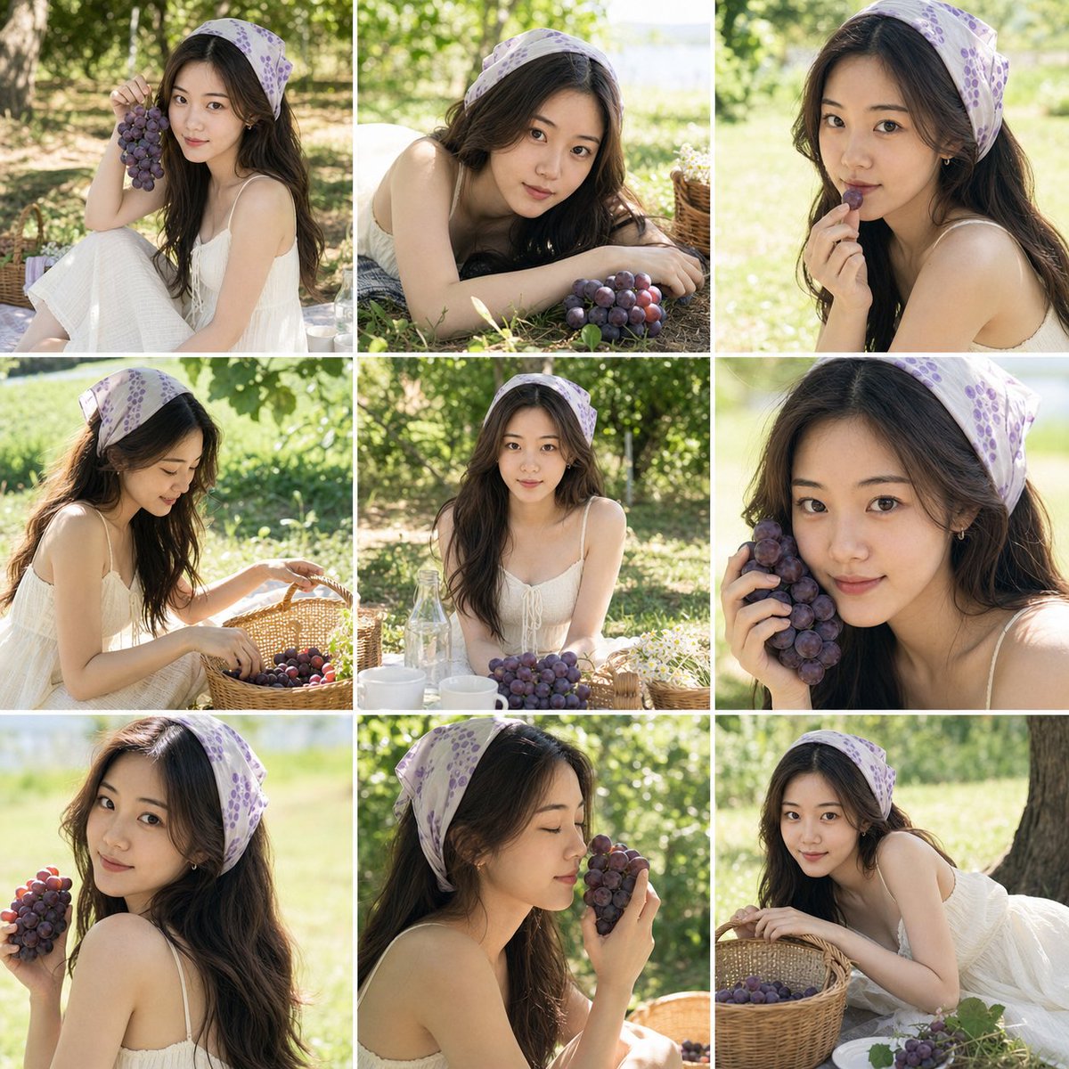 夏日葡萄少女写真系列 / Summer Grape Girl Photo Series，模型对比与社区，35mm、人像、插画，案例输出图 1