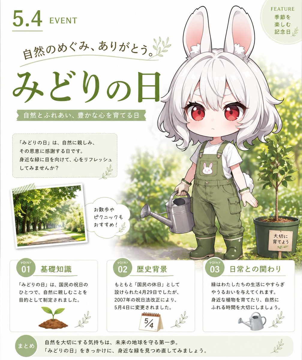 Greenery Day Chibi Infographic，角色设计，时尚、海报、插画，案例输出图 1