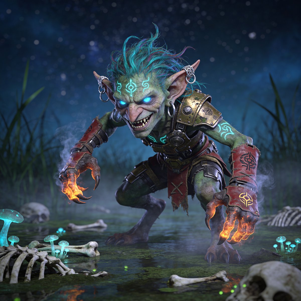 沼泽中发光的哥布林萨满 / Glowing Goblin Shaman in Swamp，模型对比与社区，人像、电影感、角色，案例输出图 1