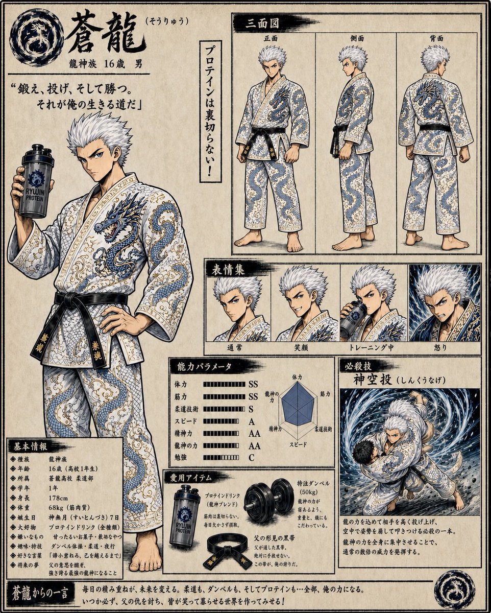 奇幻柔道动漫角色设定集 / Fantasy Judo Anime Character Sheet，角色设计，人像、插画、角色，案例输出图 1