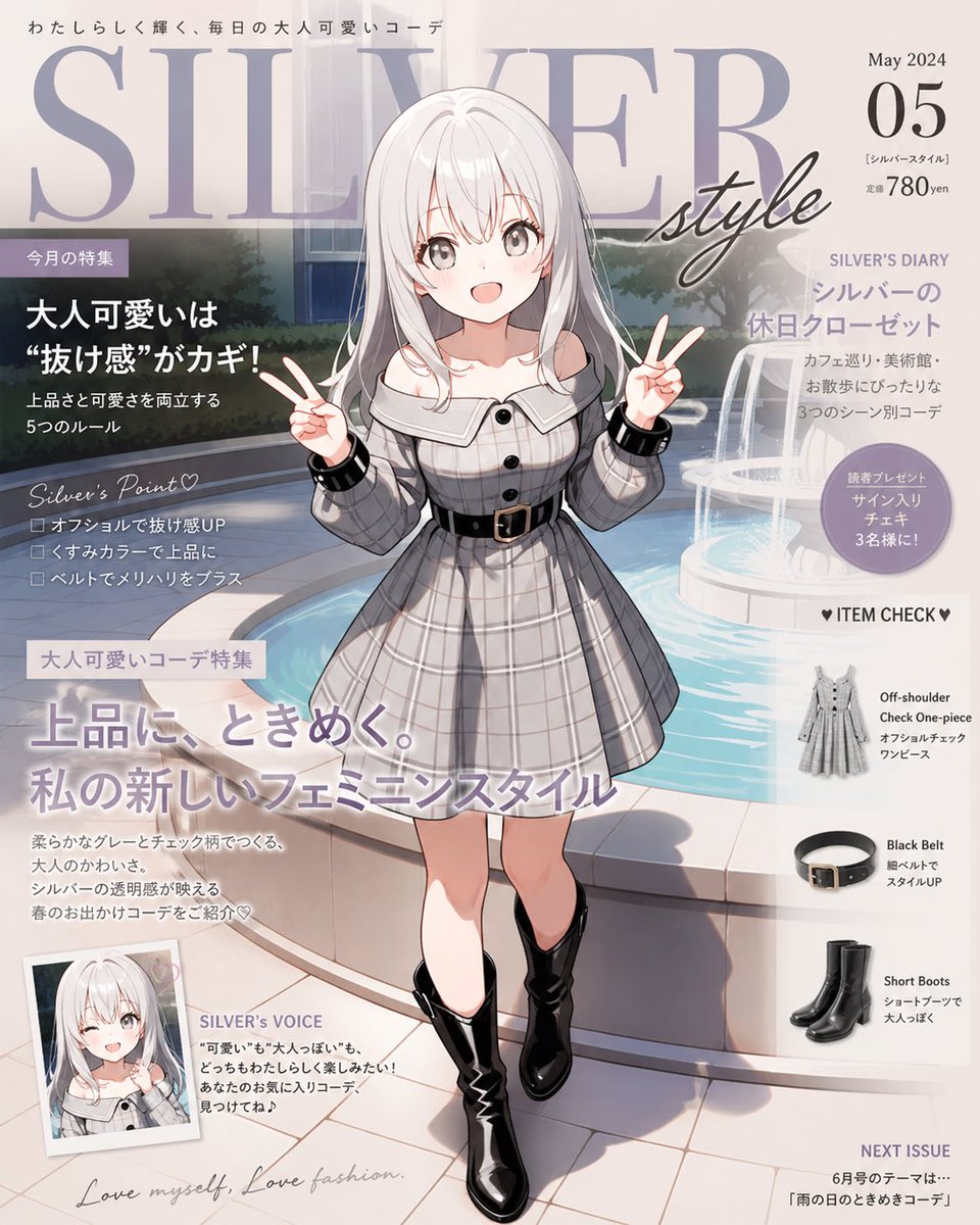 动漫银色风格杂志封面 / Anime Silver Style Magazine Cover，角色设计，人像、时尚、插画，案例输出图 1