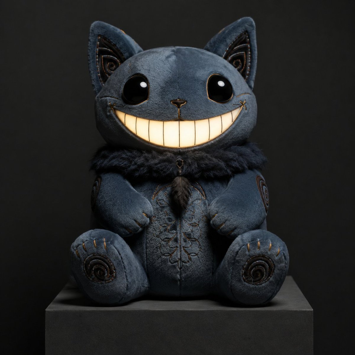 哥特风柴郡猫毛绒玩具 / Gothic Cheshire Cat Plush Toy，角色设计，角色、产品图、竖版，案例输出图 1