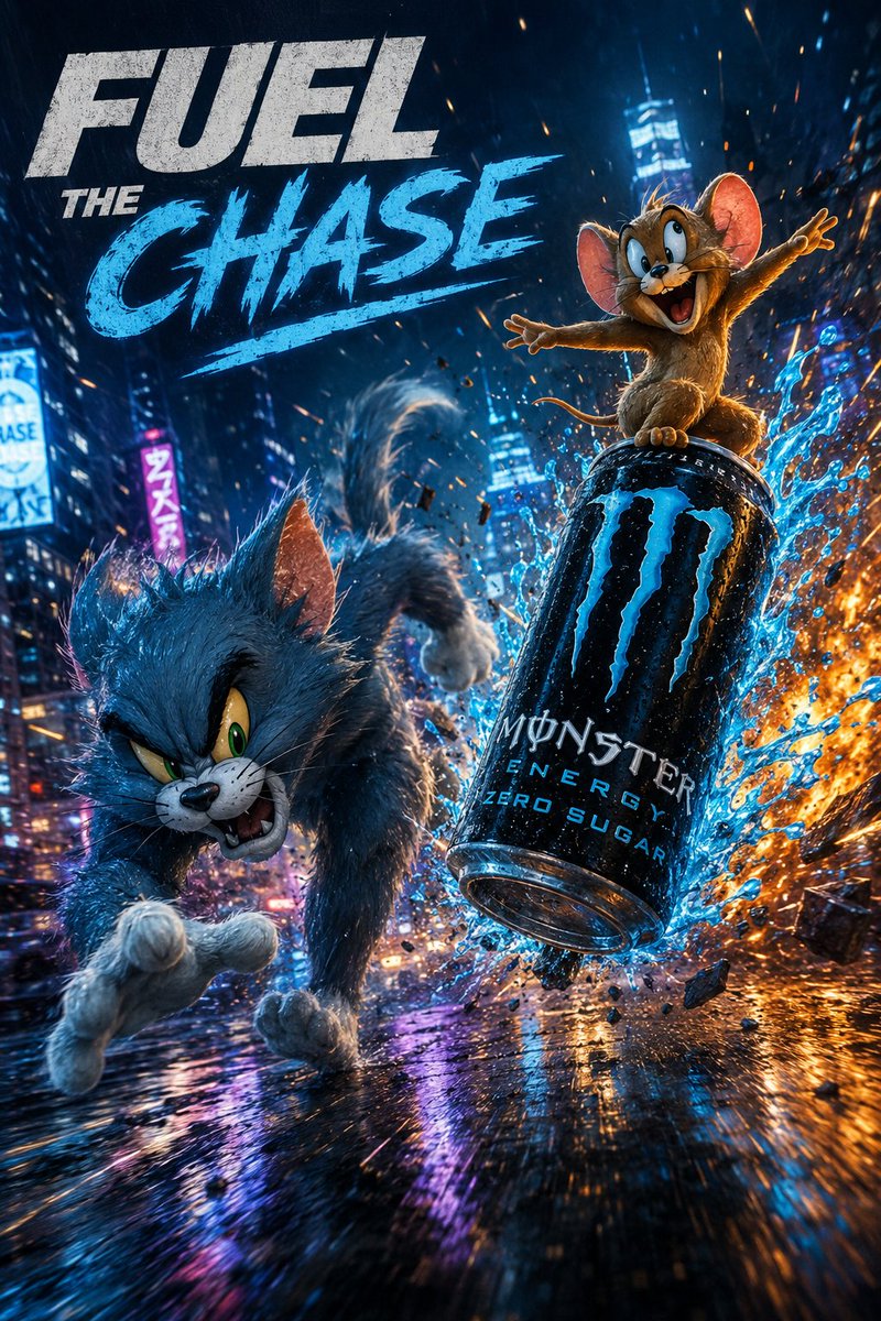 未来感能量饮料广告海报 / Futuristic Energy Drink Ad Poster，角色设计，霓虹、电影感、海报，案例输出图 1