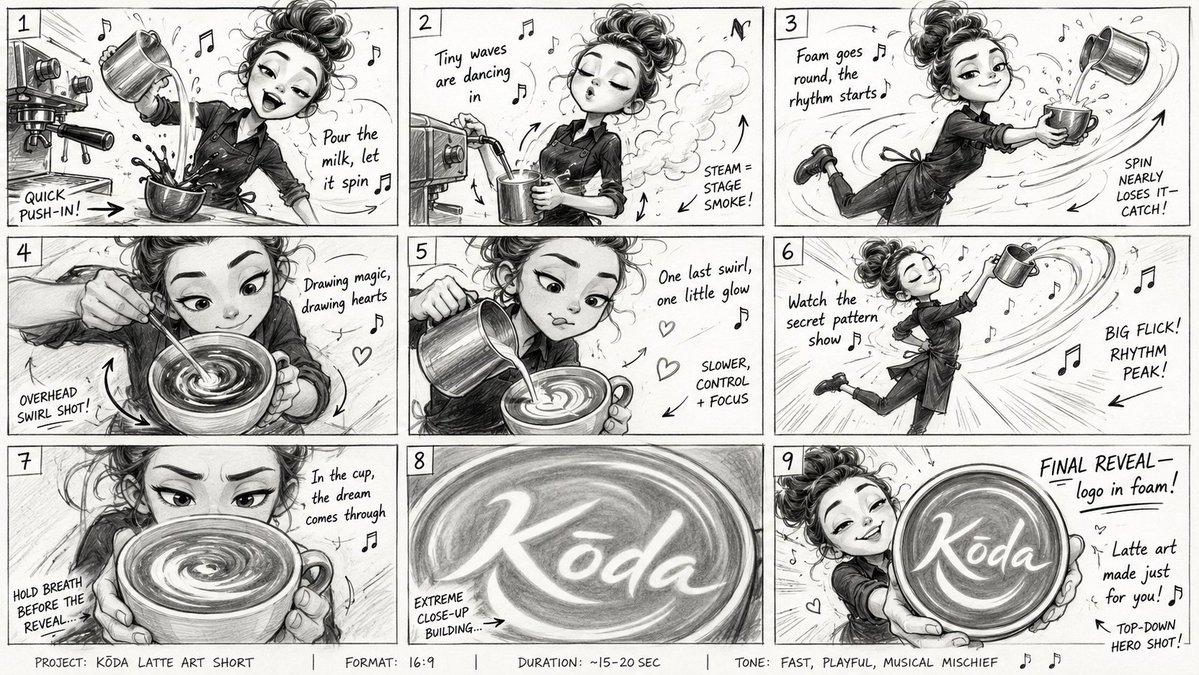 拉花艺术音乐分镜脚本 / Latte Art Musical Storyboard，角色设计，插画、角色、品牌，案例输出图 1