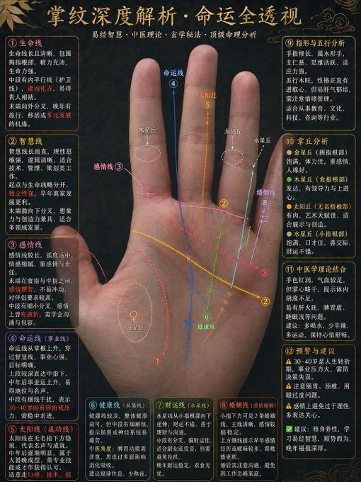 传统手相分析信息图 / Traditional Palmistry Analysis Infographic，角色设计，角色、排版、信息图，案例输出图 1