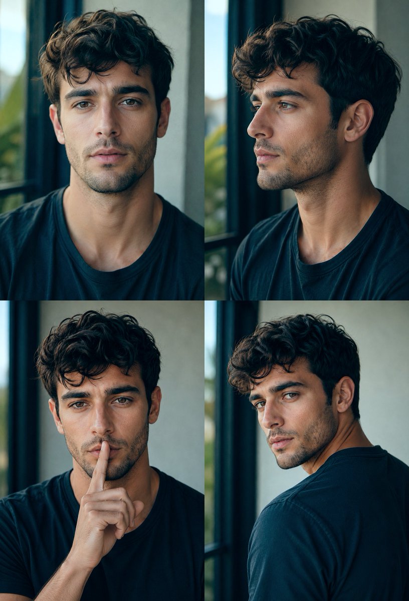 四格男性发型参考 / Four-Panel Male Hairstyle Reference，人像与摄影，人像、电影感、时尚，案例输出图 1