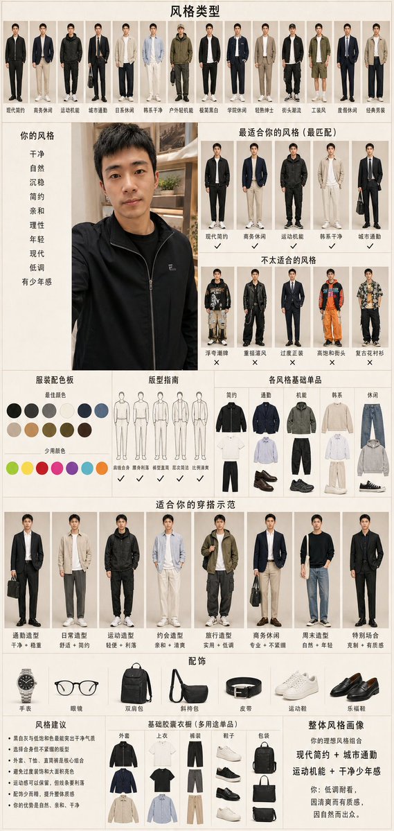 男士时尚风格诊断报告 / Men's Fashion Style Diagnosis Report，人像与摄影，人像、时尚、海报，案例输出图 1