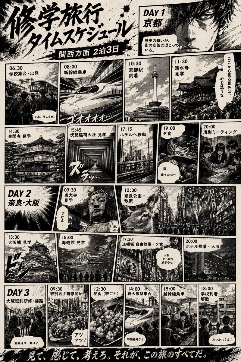 漫画风修学旅行时间表 / Manga School Trip Timetable，角色设计，电影感、插画、角色，案例输出图 1