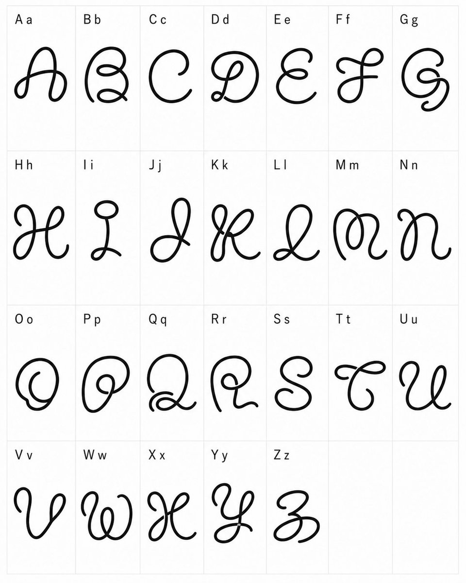 异想天开的连笔字母表字帖 / Whimsical Cursive Alphabet Sheet，模型对比与社区，人像、极简、排版，案例输出图 1