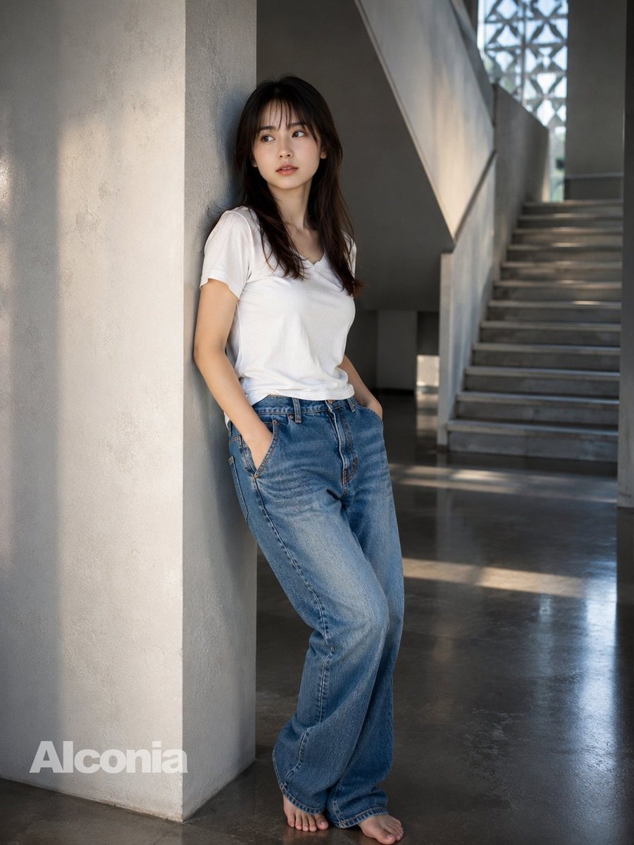 现代混凝土楼梯间人像 / Modern Concrete Stairwell Portrait，人像与摄影，人像、时尚、极简，案例输出图 1