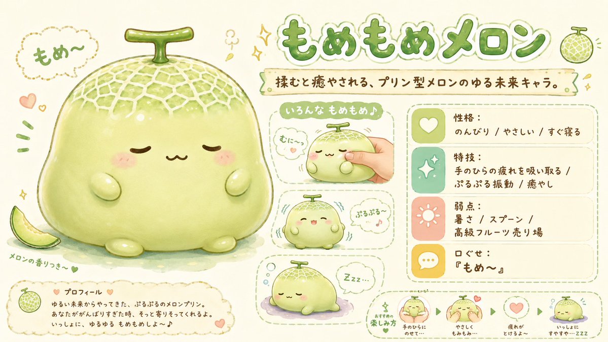 可爱甜瓜吉祥物角色设定集 / Kawaii Melon Mascot Character Sheet，角色设计，人像、插画、截图，案例输出图 1