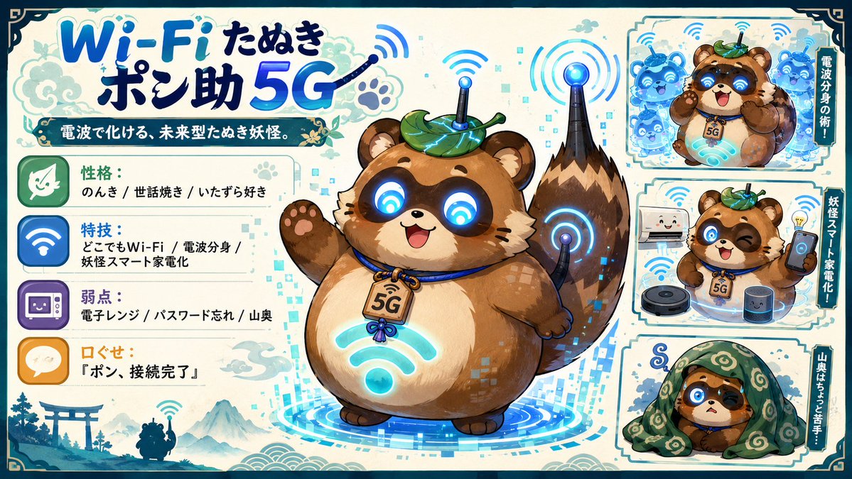 未来风 Wi-Fi 狸猫角色设定集 / Futuristic Wi-Fi Tanuki Character Sheet，模型对比与社区，人像、海报、插画，案例输出图 1
