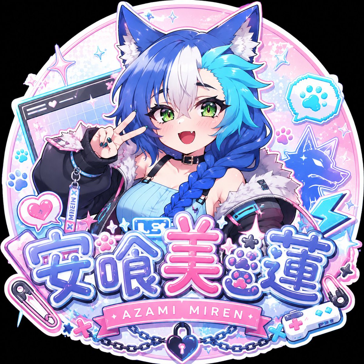 可爱动漫 VTuber 徽章 Logo / Kawaii Anime VTuber Emblem Logo，角色设计，霓虹、人像、截图，案例输出图 1