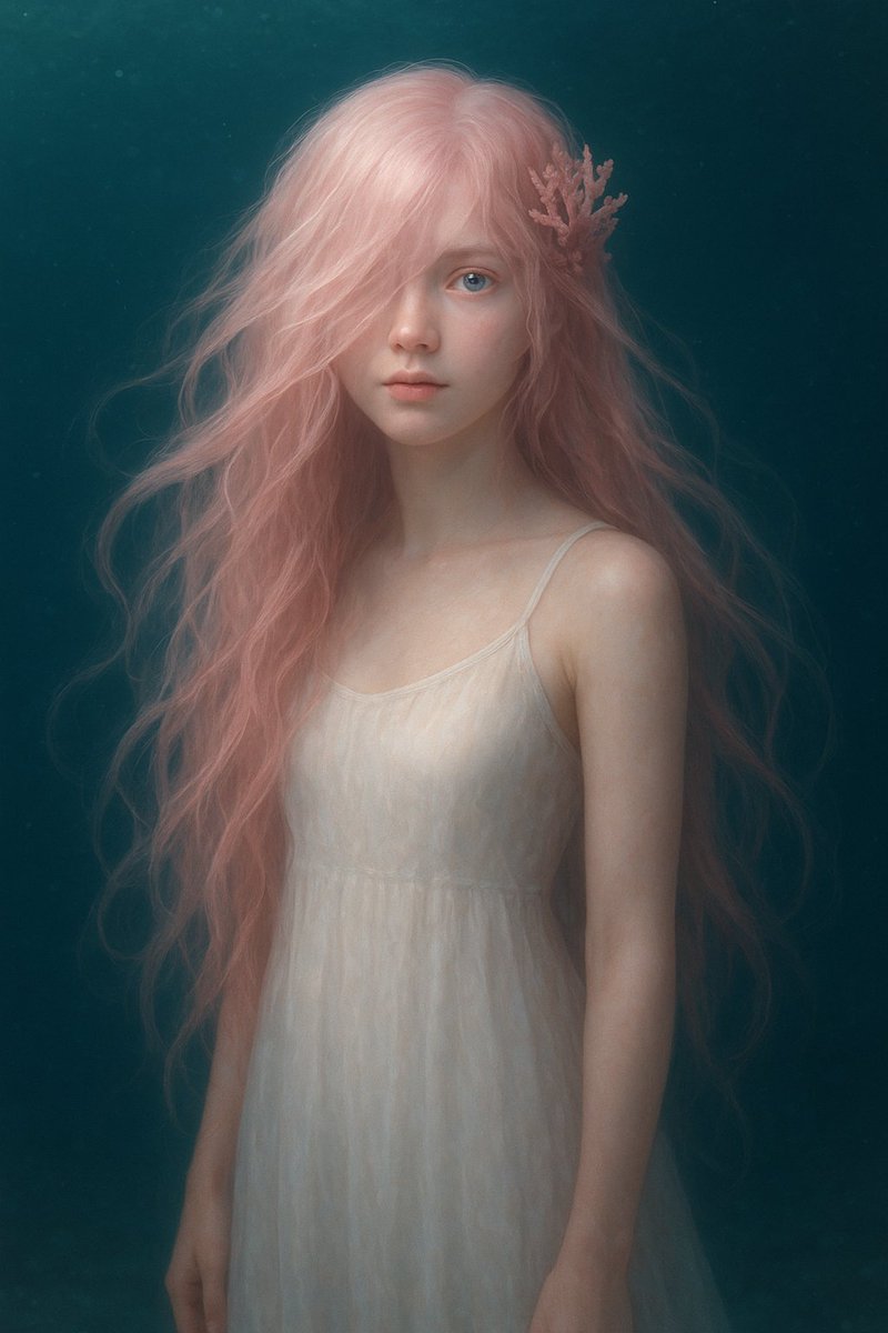 梦幻水下粉发肖像 / Dreamy Underwater Pink-Haired Portrait,人像与摄影,人像、电影感、竖版,案例输出图 1