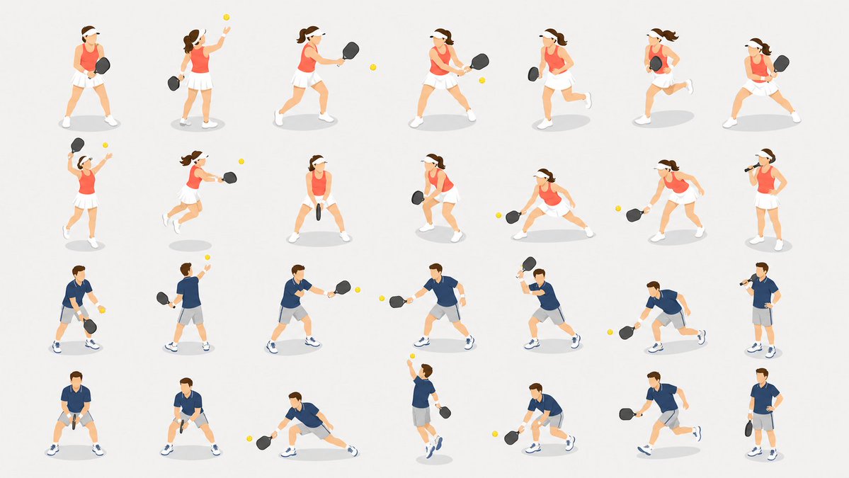匹克球运动员动作姿势集 / Pickleball Player Pose Set,角色设计,时尚、插画、角色,案例输出图 1