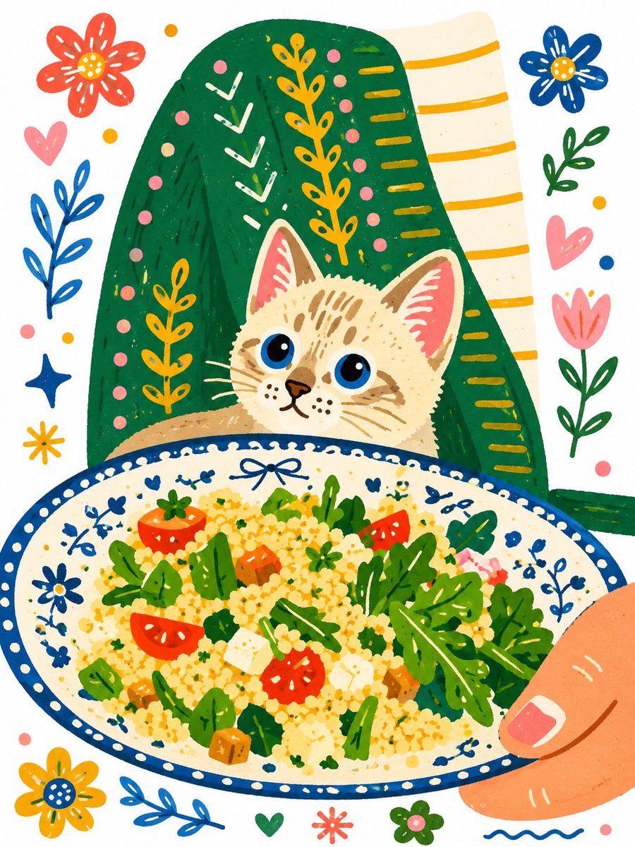 异想天开的手绘女孩与小猫插画 / Whimsical Hand-Painted Girl with Kitten Illustration，角色设计，插画、角色、水彩，案例输出图 3