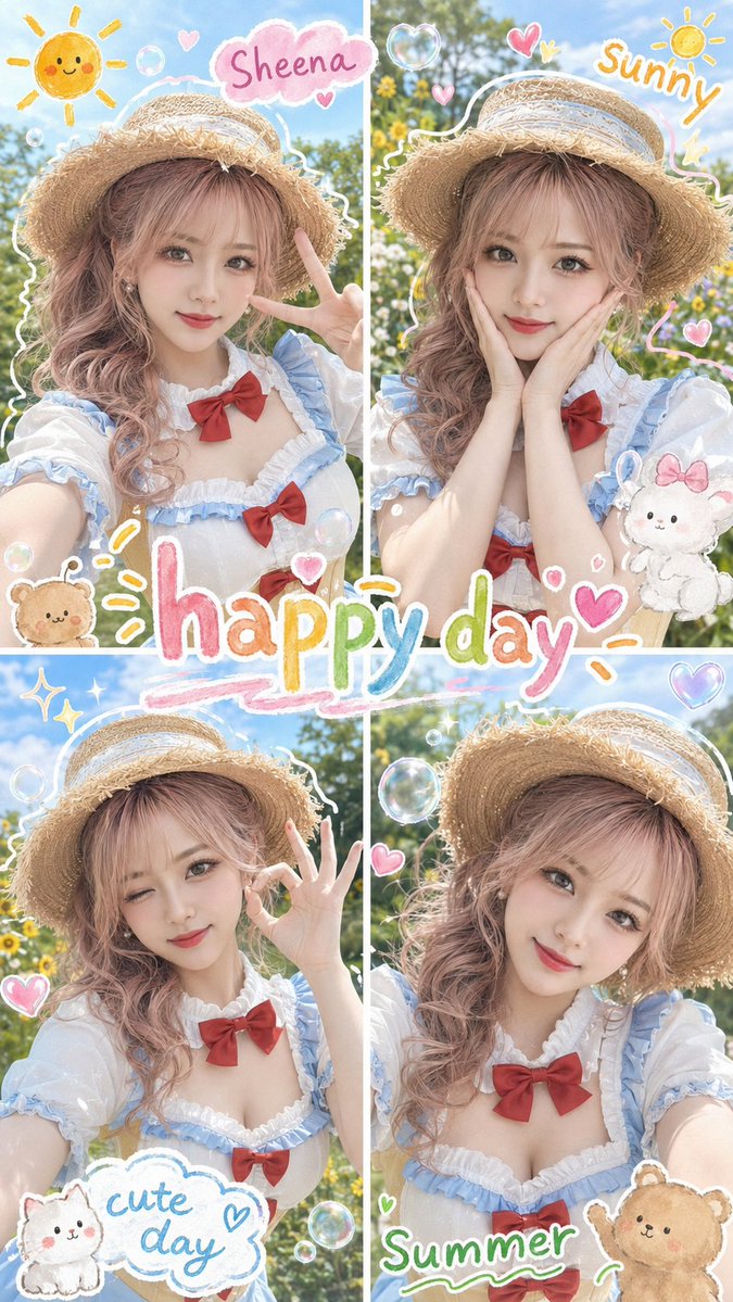 夏季自拍贴纸拼贴画 / Summer Selfie Sticker Collage，角色设计，35mm、人像、角色，案例输出图 2