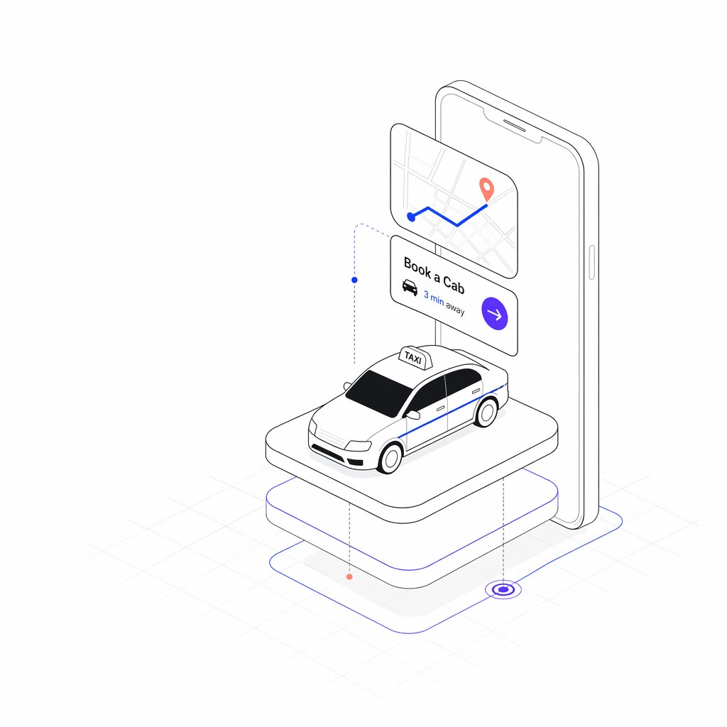 等轴测出租车预订 App 插图 / Isometric Taxi Booking App,UI 与社交媒体截图,插画、UI、截图,案例输出图 1