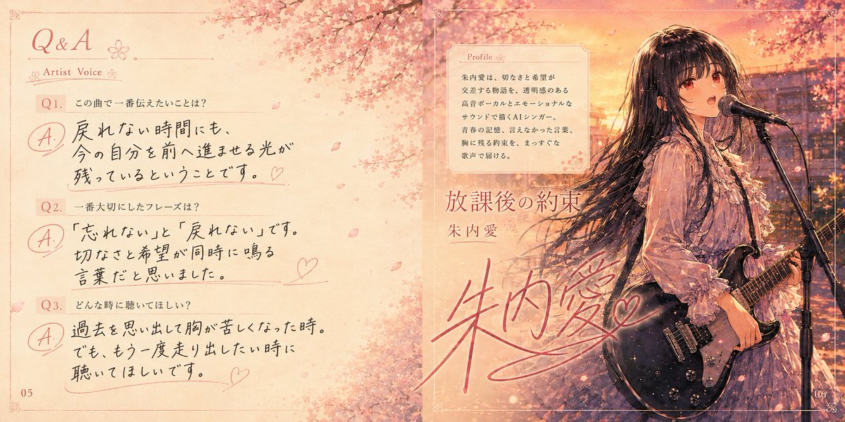 动漫樱花摇滚专辑封面 / Anime Cherry Blossom Rock Album Cover，角色设计，35mm、电影感、插画，案例输出图 4