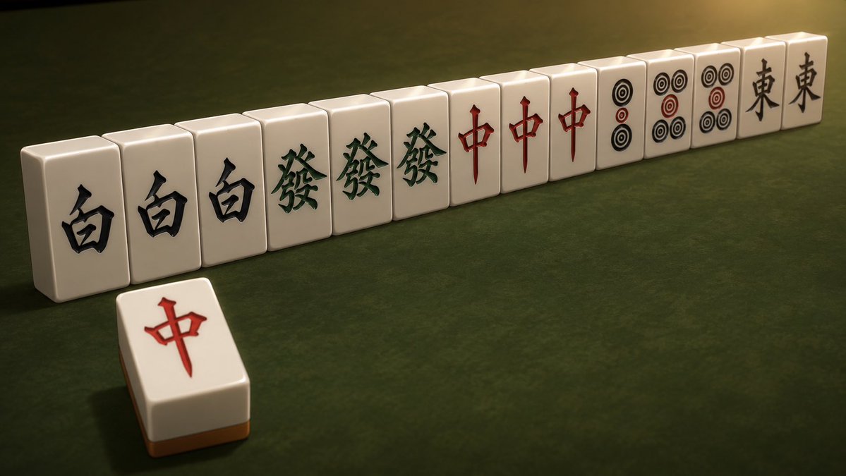 电影感大三元麻将牌型 / Cinematic Daisangen Mahjong Hand，UI 与社交媒体截图，电影感、UI、截图，案例输出图 1