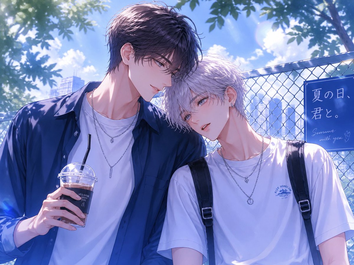夏季 BL 围栏场景 / Summer BL Fence Scene,角色设计,电影感、插画、角色,案例输出图 1
