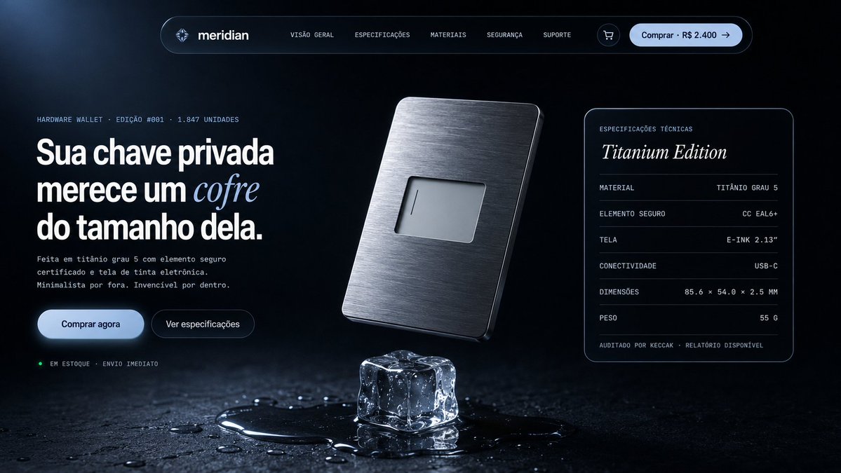 奢华硬件钱包落地页 / Luxury Hardware Wallet Landing Page,UI 与社交媒体截图,电影感、UI、截图,案例输出图 1